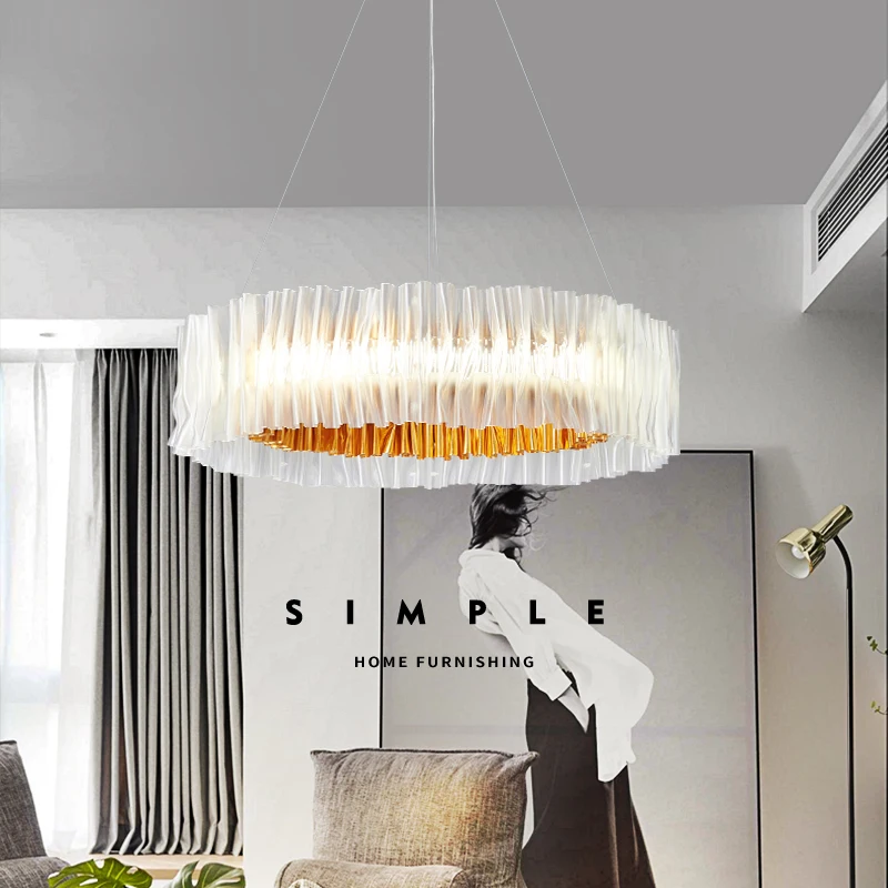 Ziemeļvalstu siltu gaismu guļamistabā itāļu lustra minimālisma gaismas luksusa post-modernās zelta dzīvojamā istaba apaļa ēdamistaba apgaismojums Attēls 3