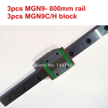 MGN9 Miniatūras lineārās sliedes: 3pcs MGN9 - 800mm dzelzceļa+3pcs MGN9C/MGN9H pārvadāšanas X Y Z axies 3d printera daļas 1