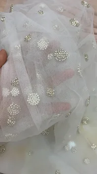 5yards/maiss Sudraba fāzēm, izšuvumi kārtas modelis modes audums kāzu kleitu dizaina YF97#