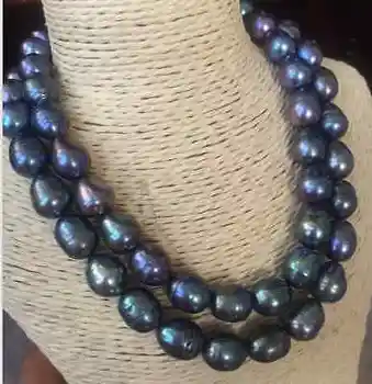 Dubultā virzieni tahitian melnā zilā 10-11mm baroka pērļu kaklarotu 925s 1