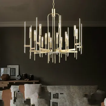 Dzīvojamā istaba led lustras apgaismojums Ziemeļvalstu mūsdienu luksusa interjeru lampas vienkāršs villa ēdamistaba stikla lustra