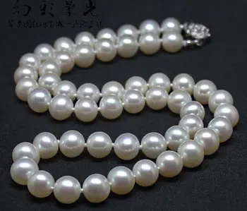 Klasiskās AAA++ 10-11mm kārta dienvidu jūras balto pērļu kaklarota, kulons 18inch 925silver piegāde 1