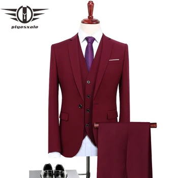 Plyesxale Vīriešu Uzvalks Ir 2021. Dizainera Tērps Kāzu Slim Fit Vienu Pogu, Bordo Uzvalku Jaka Mens Biznesa Oficiālu Tērpi Q129 1
