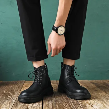 Korejas dizaineris vīriešu zābaki melnā ikdienas apavi īstas ādas botines hombre pavasara rudens potītes botas chaussure hommes zapatos 1