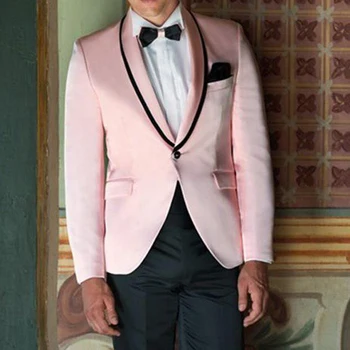 Slim fit Rozā Balles Kostīmi Vīriešu Klubs 2 gabals Custom Kāzu Uzvalku par Groomsmen ar Lakatu, Atloks Cilvēku Modes Apģērbu Komplekts 2020 1