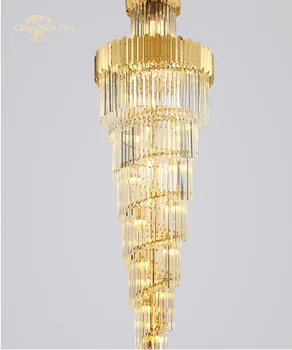 Mūsdienu zelta k9 kristāla lustras gaismas armatūra ilgi kristāla foajē kāpņu veids, karājas gaismas viesnīca, restorāns, klubs droplight pirkt \ Griestu Lampas & Fans ~ www.xenydancestudio.lv 11