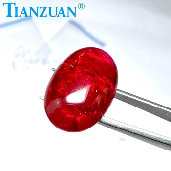 20*30 mm sarkanā krāsā, ovālas formas cabochon lab izveidots rubīns ar akmens ieslēgumi ir vaļīga akmens