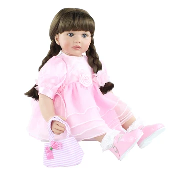 60 CM, Silikona Atdzimis Bērnu Lelle Rotaļlietu Meitene 24 Collu Vinila Rozā Kleita Princese Toddler Saģērbt Spēlēt Māja Bebe Dzimšanas dienas Dāvana 1
