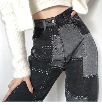 Augsta vidukļa harēma džinsi sieviešu pavasara ripped caurumi vintage print džinsa bikses baggy džinsi zaudēt gadījuma bikses dāmas streetwear pirkt \ Dibeni ~ www.xenydancestudio.lv 11