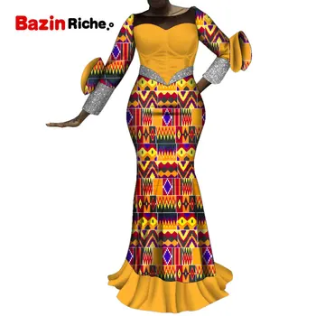 Āfrikas Elegants Kleitas Sievietēm Puse Kāzu 2022 Tautas Sadrumstalotību, Augsts Viduklis Dashiki Ankara Drukāt Apģērbu Viens Gabals WY9715 1