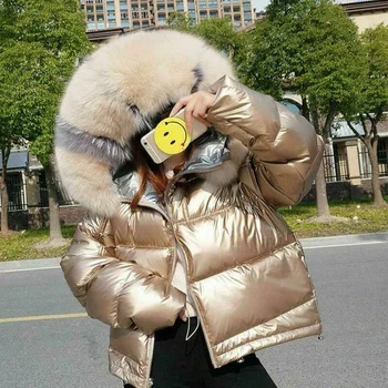 Ziemas mētelis sievietēm ir 2021. jaunu korejiešu versija pleds vienreizējās īstermiņa spīdīgu kapuci uz leju, polsterēts mētelis maize jaka pirkt \ Jakas & Mēteļi ~ www.xenydancestudio.lv 11