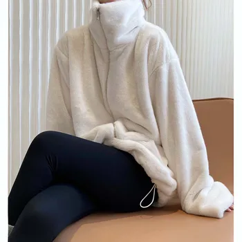 Jaunas ziemas brūna īsā maiga, silta mākslīgās kažokādas silts mētelis ar garām piedurknēm, sieviešu streetwear apģērbu pūkains jaka ir 2021. pirkt \ Jakas & Mēteļi ~ www.xenydancestudio.lv 11
