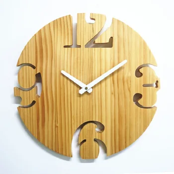 Modes Ziemeļvalstu cietā Dobu koka sienas pulkstenis Dzīvojamā istabā vienkārša priedes koka sienas pulkstenis vienā kārtā, digitālā dekoratīvs pulkstenis 1