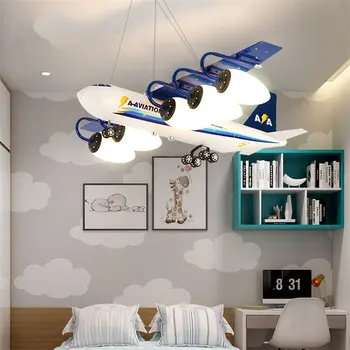 Karikatūra zils balts gaisa kuģa piekariņu gaismas guļamistaba bērnu istaba lampas dzīvojamā istabā studiju dekorēti metāla E14 karājas apgaismojums