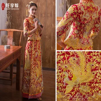 Izmērs 2XL Cheongsam Tradicionālo Ķīniešu Mandarīnu Apkakles Qipao Izšuvumi Austrumu Kāzu Kleitas Apmetni Orientale vestido 1
