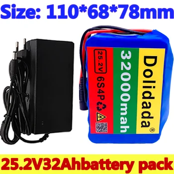 18650 24V 32Ah Baterija Litija Baterija 25.2 v 32000mAh Elektrisko Velosipēdu, Mopēdu /Elektriskās/Li jonu Akumulators ar lādētāju,6S4P