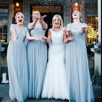 Bridesmaids kleitas ilūziju īso o-kakla-line mežģīnes, tilla izšuvumu pusgarās luksusa baltā sieviešu kāzu kleita e671 pirkt \ Kāzu Kleita ~ www.xenydancestudio.lv 11