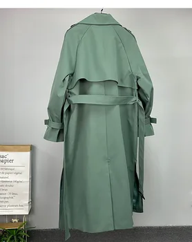 Twotwinstyle vintage green asimetrisks vējjaka sieviešu atloks ar garām piedurknēm korejas cietā tranšejas sievietēm ir 2021. modes stils pirkt \ Jakas & Mēteļi ~ www.xenydancestudio.lv 11