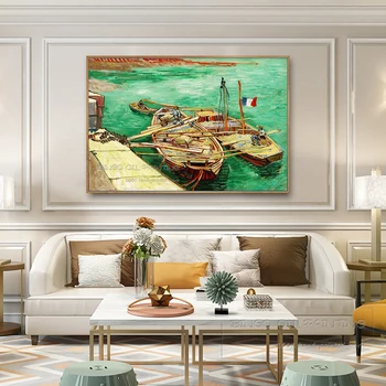 Kvalificēts Mākslinieks Tīra Roka-gleznoja Impresionisma Zvejas Laivu Eļļas Glezna uz Audekla Skaistu Van Goga Zvejas Laivu Eļļas Glezna 1