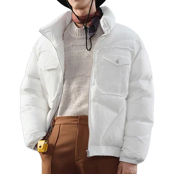 G Jiachao ir 2021. ziemas jaunas cietā baltā pīle uz leju stand apkakli, īsām jaunatnes dūnu jaka vīriešu līmēšana džinsa kabatas