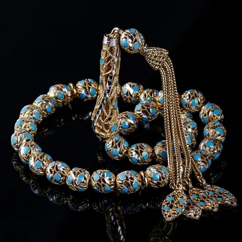 Tirkīza Akmens Iegravēts 925 Sterling Sudraba Filigrāni Tasbih Modes Turcijas Augstākās Kvalitātes Roku Darbs Jawelery