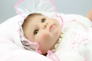 45cm Modes Silikona Bebe Atdzimis Lelles Miega Reāli Mīkstas Baby Meitenes Valkā Delikāts Balto Kleitu 18 Collu Bērniem, Rotaļlietas, Dāvanas, 1