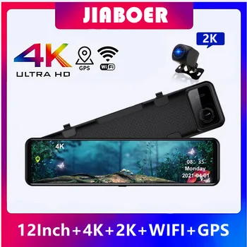 4K Auto DVR 12 Collu Wifi Spoguļi Dual Cams AHD1440P Nakts Redzamības Ierakstīt Automašīnas Video rakstītājs Ar GPS Un Diktofons Autostāvvieta Monitors 1
