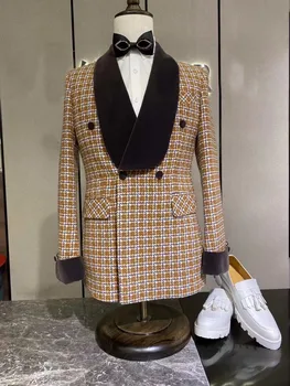 Jauns dizains samta līgavainis tuxedos groomsman uzvalks, kāzu uzvalks dubultā krūtīm, pasūtījuma izgatavotu 2020 cilvēks kostīmi (jaka+bikses) pirkt \ Tērpi & Bleizeri ~ www.xenydancestudio.lv 11