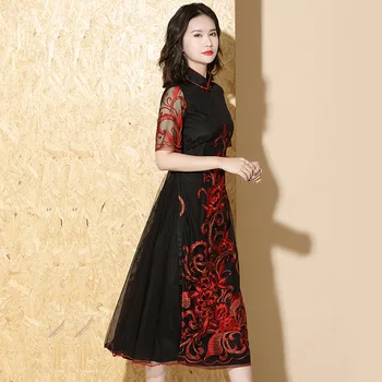 Īsta ķīnas sarkano pušķi/ķīniešu peonija izšuvumu rakstu gara kleita kleita skatuves sniegumu pirkt \ Tradicionālo & Kultūras Valkā ~ www.xenydancestudio.lv 11