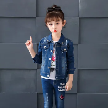 Meitene cute bow tērpi, mežģīnes, kuru linuma acs džemperi, džinsi, divas gabals, kas print jaunu 2022 rudens pavasara modes pirkt \ veikals ~ www.xenydancestudio.lv 11