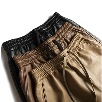 Stilīgs Ādas Bikses Sievietēm Harajuku Mīksta Āda Bermuda Šorti Elastīgs Viduklis Taisni Plaša Kāju Bikses Mujer Baggy Pantalons