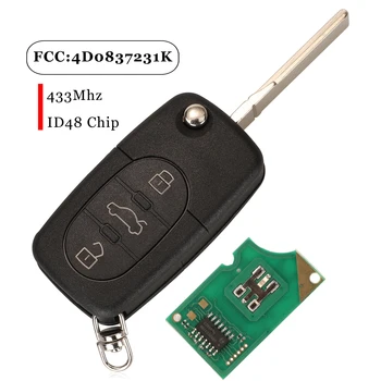 Jingyuqin 5gab 3 Pogas Smart Remote Auto Atslēgu Audi A3 A4 A6 A8 RS6 TT Nomaiņa Fob 433Mhz ID48 4D0837231A/K 1