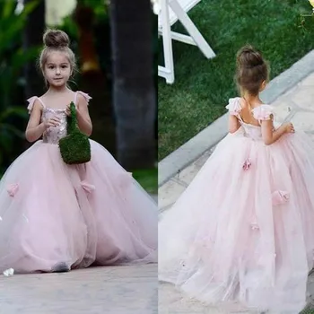 Puķu Meitene Kleita Kāzu un Puse 3D Ziedi Tilla Princese Dzimšanas dienas Kleita Grezna Kleita Bērnu Apģērbi 1-14Years