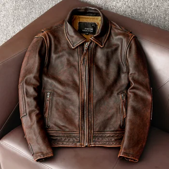 Jaunā stila īstas Ādas jaka.Vintage brūna pātagot mētelis,Vīriešu modes biker jaka.Āzijas lielums pārdošanas bieza