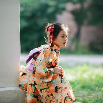 Kimono Meitenēm, Japānas Princese Skatuves Sniegumu Bērniem, Bērnu Kimonos Enfant Fille ar OBI Jostu Priekšgala mezgls Cepures 1