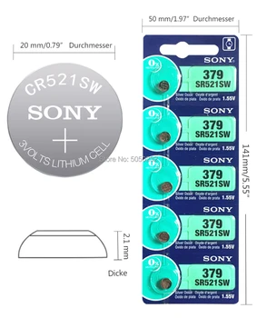500pcs Sony Oriģināls 379 SR521SW SR63 D379 V379 AG0 Sudraba Oksīda Skatīties Akumulatora 379 SR521SW Pogu Monēta Šūnu ražots JAPĀNĀ