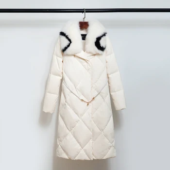 Dūnu jaka sievietēm līdz 2020. gadam jauna vidēja garuma korejiešu stila slim lielas kažokādas apkakles 90% baltas pīles uz leju bieza modes mētelis