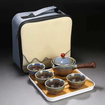 Portatīvo Ziedu Izsmalcinātu Chinese Gongfu Kung Fu Tējas Uzstādīt Keramikas Tējkanna W/Koka Rokturis Sānu rokturis Pot Kausa Teaware Dropshipping 1