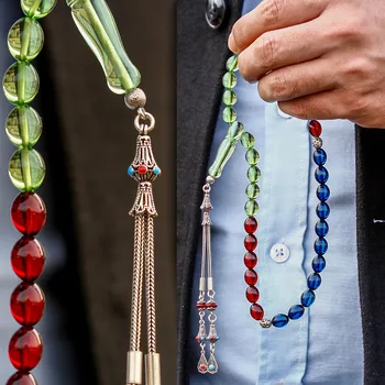 Sertificēti Trīs Krāsu Karību + Safīra + Sarkans Dzintara Lūgšanu Krelles Modes Turcijas Augstākās Kvalitātes Roku Darbs Jawelery