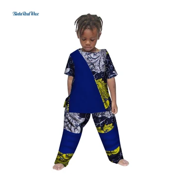 Āfrikas Zēna Topi un Bikses Komplekti Plus Lieluma Bazin Riche Āfrikas Drukāt Raibs Krekls un Bikses Komplekti Bērnu Apģērbu WYT142 1