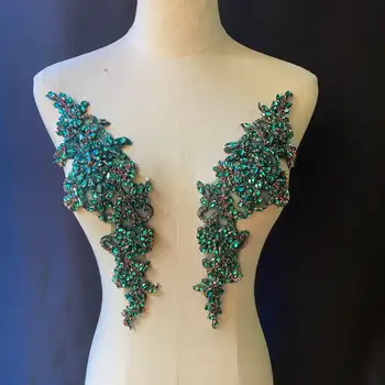 1 pāris Zaļo Rhinestone Aplikācijas Ar Ziedu Par Kleitu, Kostīmu, Couture, Deju Kostīms