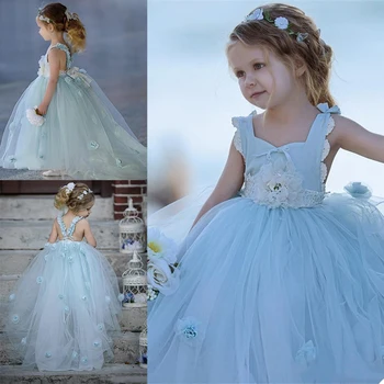 Puķu meitene kleita kāzu un puse 3d ziedi tilla princese dzimšanas dienas kleita grezna kleita bērnu apģērbi 1-14years pirkt \ Kāzu Kleita ~ www.xenydancestudio.lv 11