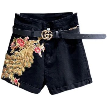 Jaunas vasaras modes sieviešu krāsains caurumu ripped džinsa šorti ar augstu vidukļa dāmas gadījuma taisni džinsi ceļa garums pušķi, bermudu salas pirkt \ Dibeni ~ www.xenydancestudio.lv 11
