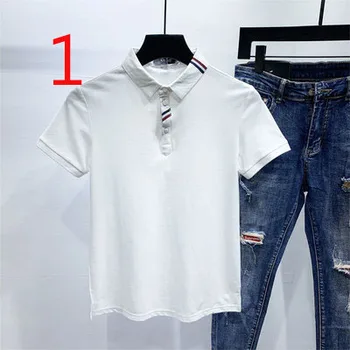 Vīriešu pusi-augstu apkakli, trikotāžas T-kreklu apkakles izšuvumi īsām piedurknēm pusi piedurknēm kontrasta krāsu t-krekls 1
