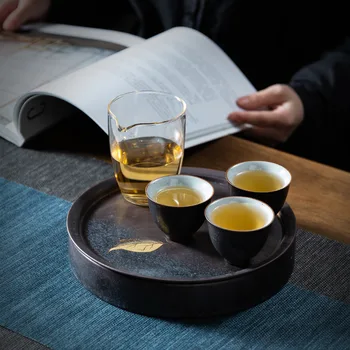 Keramikas Tējas Paplāti Mazo Divslāņu Ūdens Uzglabāšanas Veids Sausā Un Pārlej Ar Tējas Paplāti Japāņu Sadzīves Apaļā Tējas Galda Šķīvītis Ķīniešu 1