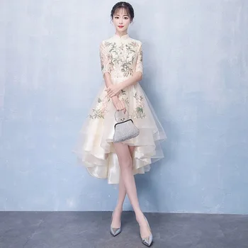 Klasisks Sieviešu Kleita Tradicionālā Ķīniešu Mūsdienu Qipao Šampanieša Kāzu Cheongsam Drēbes Mariage Femme Austrumu Stila Kleitas 1