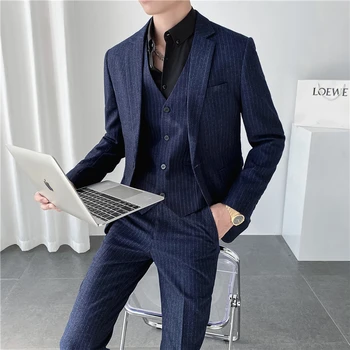 ( Žakete + Veste + Bikses ) ir 2021. 2-gabals, Vīriešu Formālu Business Classic Svītru Tērps Vīriešu Modes Veikaliņu, Kāzu Kleita, Uzvalks