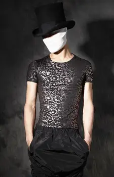 Vīriešu slim t-krekls mens punk drukāt apaļu kakla T-krekli, vīriešu, vīriešu elastīga, cieši īstermiņa piedurknēm camisa masculina chemise homme black 1