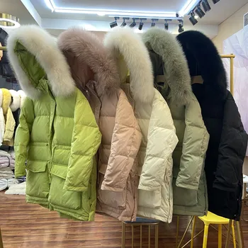 Dūnu jaka sievietēm līdz 2020. gadam jauna vidēja garuma korejiešu stila slim lielas kažokādas apkakles 90% baltas pīles uz leju bieza modes mētelis pirkt \ Jakas & Mēteļi ~ www.xenydancestudio.lv 11