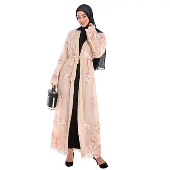 Izšuvumi Dubaija Abaya Atvērt Maxi Kleita, Jaciņa Kaftan Sievietēm Musulmaņu Mežģīnes Kimono Islāma Arābu Jilbab Ilgi Drēbes Puse Kokteilis Jaunas 1